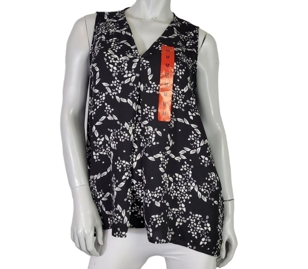 Fever SZ M Tank Top NEW Floral Black, White & Grey
